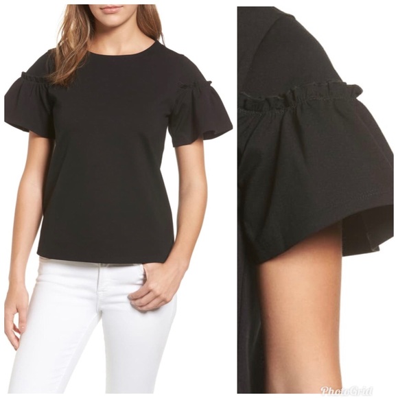 Halogen Tops - Halogen Black Flutter Short Sleeve Ruffle Detail Top Small Petite Size 4 6